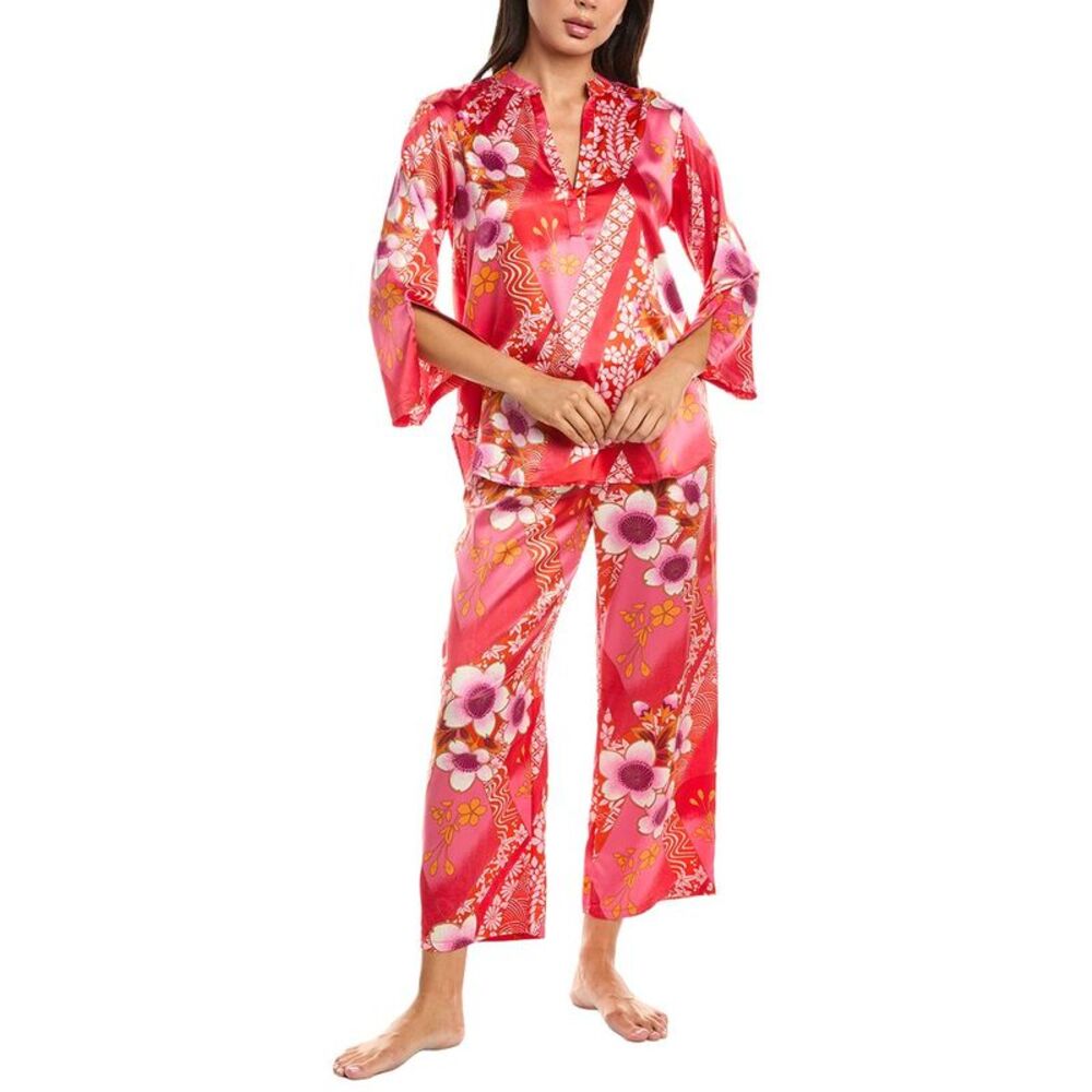 N Natori Womens  2Pc Magnolia Printed Satin Pajama Set, Pink